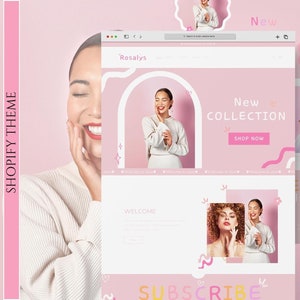 Shopify theme pink, Pink Shopify template,    Shopify pink template, clothing shopify, cute and minimalist website, canva website template