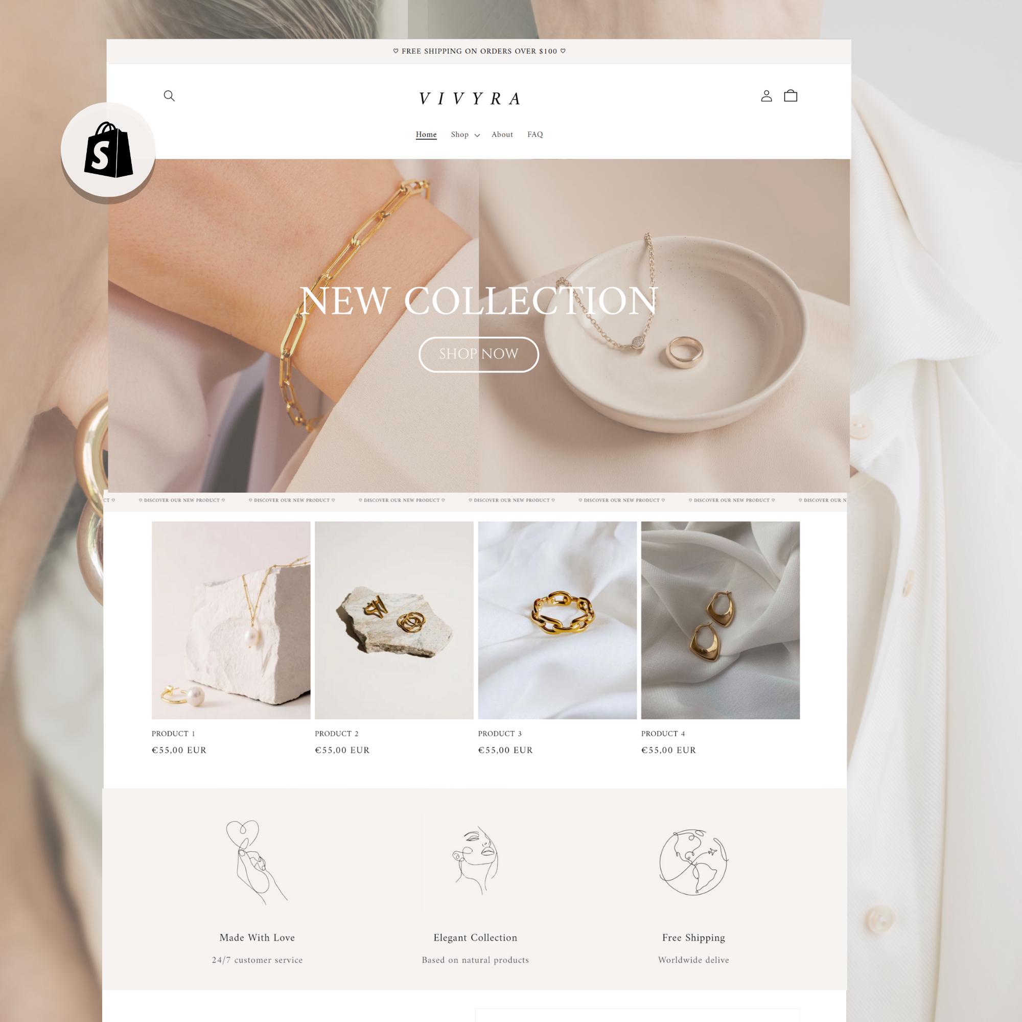 Shopify jewelry theme, Shopify elegant theme, Shopify jewelry template, Shopify minimalist jewelry theme, Canva web Banner,Shopify 2.0 theme