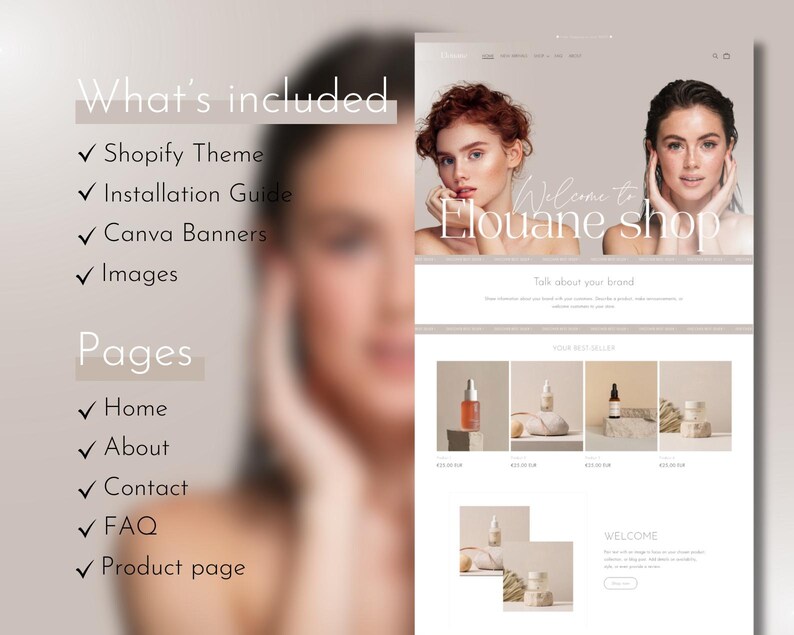 Shopify Beauty Theme, Shopify Template, Luxury Beauty Website Template, Canva Banner, Beauty Website Template, Minimalist Shopify Theme image 2