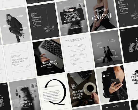 Modèles de médias sociaux sombre, Modèles Instagram pour entreprise, Modèle de gestionnaire de médias sociaux, Modèle instagram moderne