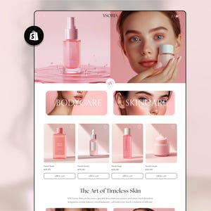 Pink Luxury Beauty Shopify Theme, Skincare Website Template, Minimal Shopify Design, Beauty Products Store, Shopify 2.0
