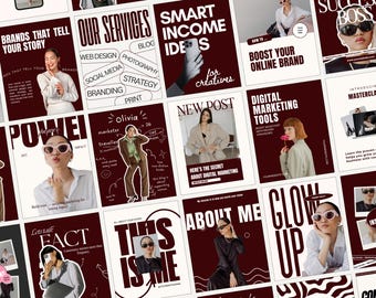 Instagram Template Burgundy, Instagram Post Template, Social Media Templates, Social Media Manager Templates, Modern Template