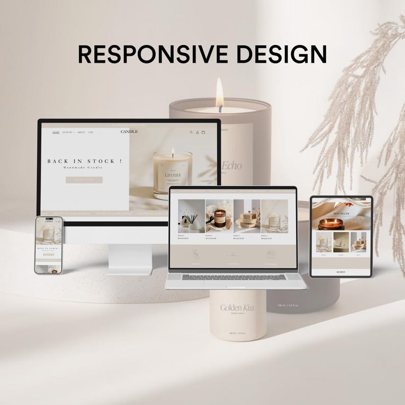 Kerzen-Website-Vorlage, Shopify-Theme für Kerzen, Shopify 2.0-Theme, minimalistische Shopify-Vorlage, veränderbare Website-Banner Bild 9