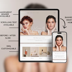 Shopify Beauty Theme, Shopify Template, Luxury Beauty Website Template, Canva Banner, Beauty Website Template, Minimalist Shopify Theme image 3