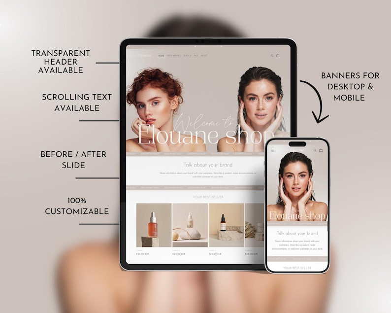 Shopify Beauty Theme, Shopify Template, Luxury Beauty Website Template, Canva Banner, Beauty Website Template, Minimalist Shopify Theme image 3