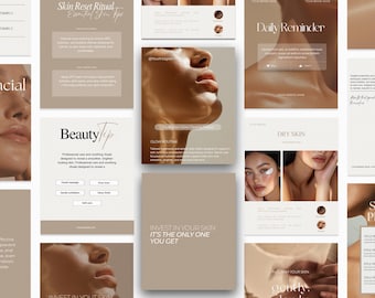Instagram Templates for Skincare, Social Media Pack Canva for Beauty Salons, Minimalist Social Media Kit with Photos