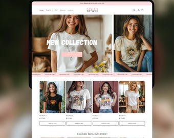 Minimalist Pink Shopify Theme, Shopify Fashion & Clothing Template, Customizable Shopify Design, Shopify e-Commerce Website, Shopify 2.0