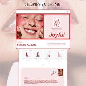 Beauty Shopify Template, Shopify Theme for Facial Care, Cosmetics & Body Care, Red and White Shopify Design, Customizable Canva Banner