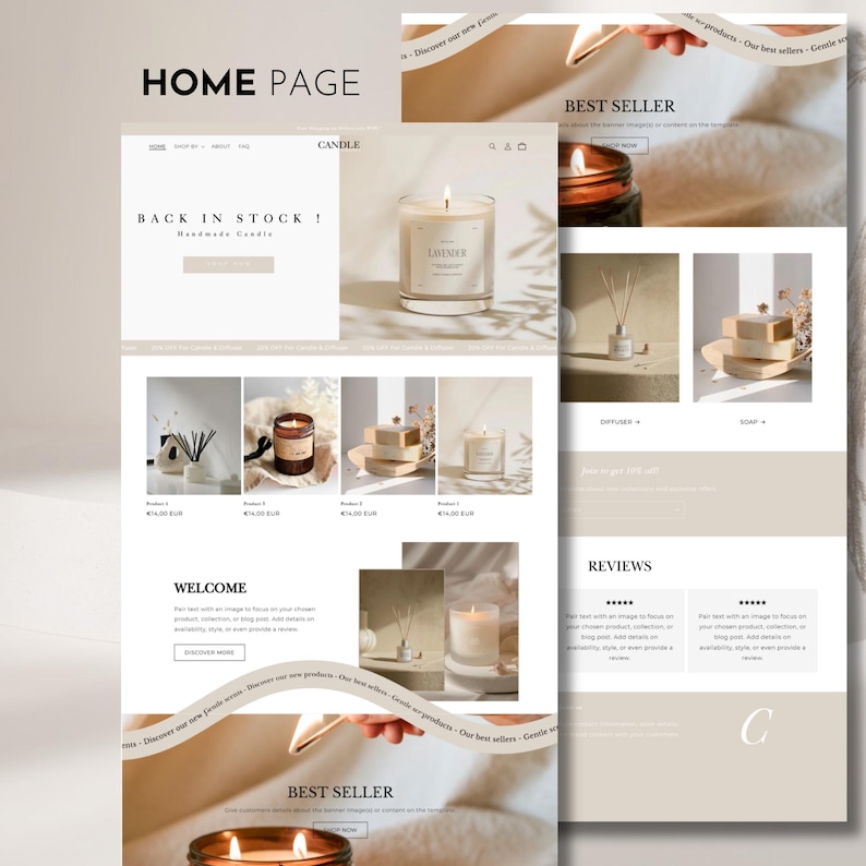 Kerzen-Website-Vorlage, Shopify-Theme für Kerzen, Shopify 2.0-Theme, minimalistische Shopify-Vorlage, veränderbare Website-Banner Bild 5
