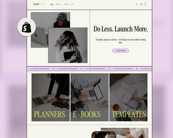 Shopify Theme for Selling Ebooks & Planners, Shopify Digital Products Template, Digital Product Sales Template, CANVA Banners Included