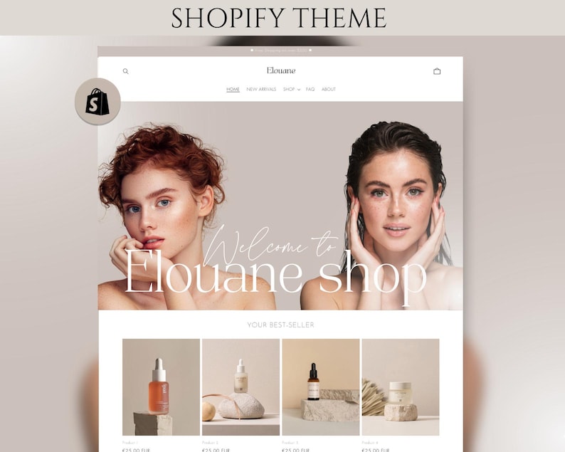 Shopify Beauty Theme, Shopify Template, Luxury Beauty Website Template, Canva Banner, Beauty Website Template, Minimalist Shopify Theme image 1