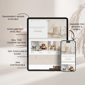 Kerzen-Website-Vorlage, Shopify-Theme für Kerzen, Shopify 2.0-Theme, minimalistische Shopify-Vorlage, veränderbare Website-Banner Bild 2