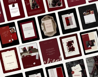 Instagram Post Templates Canva, Luxury Social Media Kit, Burgundy Instagram Templates, Premium Branding Pack, Editable Instagram Visuals