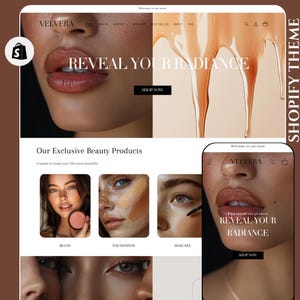 Tema bellezza Shopify | Template trucco, cura della pelle e cosmetici Shopify | Sito di lusso, minimalista e reattivo | Banner CANVA