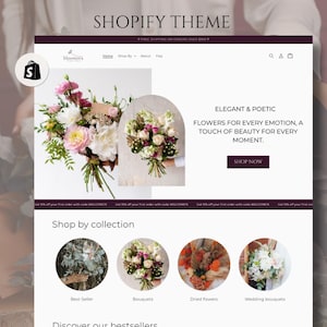 Modello Shopify per fiorista, Tema Shopify Personalizzabile per Negozio di Fiori e Decorazioni, Tema Shopify Minimalista e Pulito