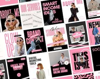 Plantillas Redes Sociales, Plantilla Post Instagram, Plantilla Instagram, Community Manager, Plantilla moderna rosa y negra