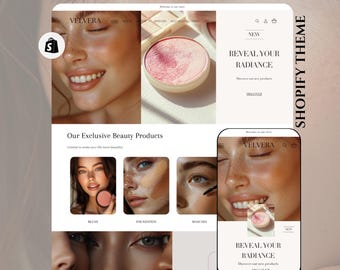 Shopify Beauty Theme | Shopify Makeup, Skincare & Cosmetics Template | Luxury, Minimalist and Responsive Website | CANVA Banner