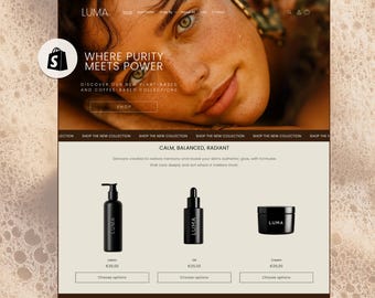 Shopify Beauty Skincare Theme, Minimalist Luxury Shopify 2.0 Template, Beige Shopify Cosmetics Website, Makeup and Wellness Skin Care Shop