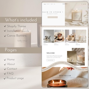 Kerzen-Website-Vorlage, Shopify-Theme für Kerzen, Shopify 2.0-Theme, minimalistische Shopify-Vorlage, veränderbare Website-Banner Bild 3