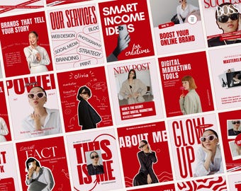 Bright Red Instagram Template, Pink Social Media Template, Instagram Post Template, Social Media Manager Templates, Modern Template