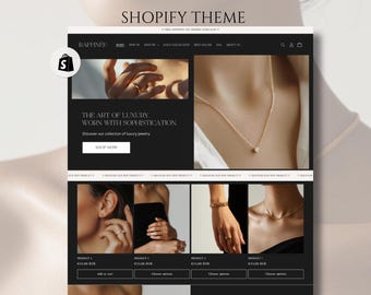 May include: A website homepage for a jewelry store called Raffinee. The website features a tagline "The art of luxury, worn with sophistication." and a call to action to "Shop Now". The homepage also features images of jewelry, including a necklace, earrings, and rings.
