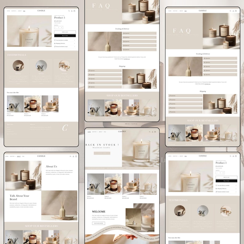 Kerzen-Website-Vorlage, Shopify-Theme für Kerzen, Shopify 2.0-Theme, minimalistische Shopify-Vorlage, veränderbare Website-Banner Bild 7