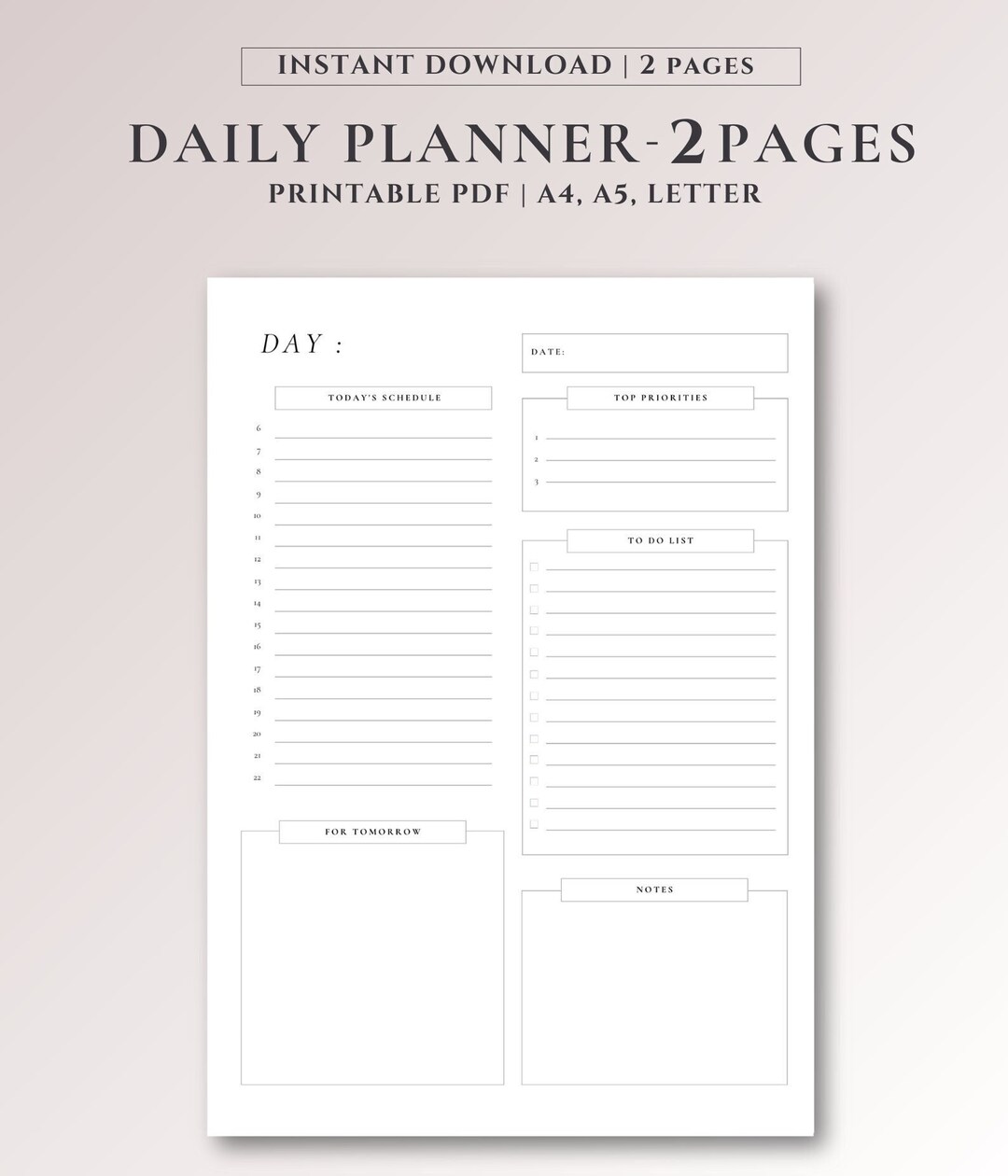 Printable Daily Planner, 24 Hour Planner, Daily Goal Planner, PDF ...