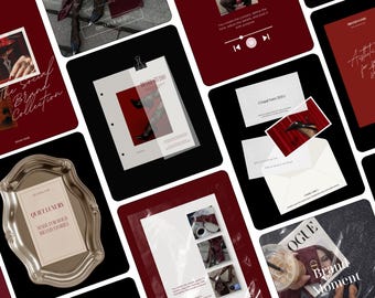 Instagram Post Templates Canva, Luxury Social Media Kit, Burgundy Instagram Templates, Premium Branding Pack, Editable Instagram Visuals