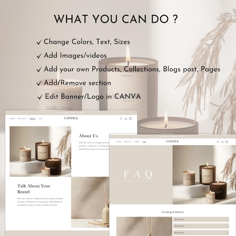 Kerzen-Website-Vorlage, Shopify-Theme für Kerzen, Shopify 2.0-Theme, minimalistische Shopify-Vorlage, veränderbare Website-Banner Bild 4