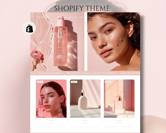 Thème Shopify pour marque de skincare, Modèle Shopify pour soin de la peau, Thème Shopify minimaliste - épuré, Bannières CANVA modifiables