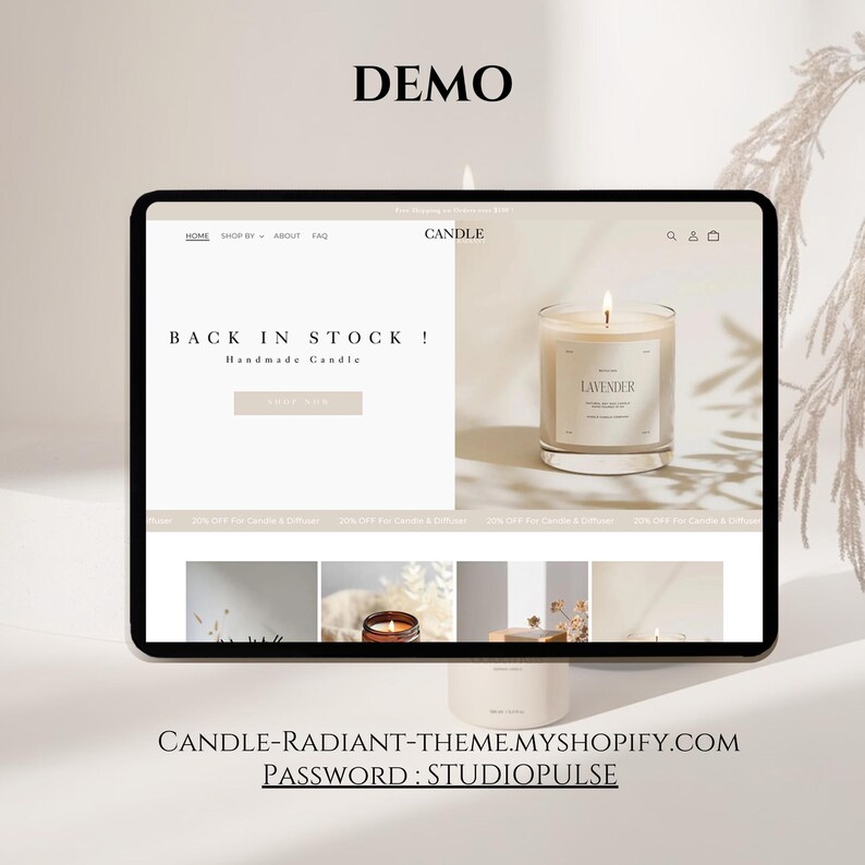 Kerzen-Website-Vorlage, Shopify-Theme für Kerzen, Shopify 2.0-Theme, minimalistische Shopify-Vorlage, veränderbare Website-Banner Bild 10