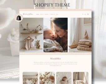 Shopify Baby Template - Minimalist Boho Theme, Clean Shopify Store Model for Baby Clothing and Accessories, Shopify Theme for Baby