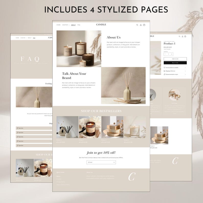 Kerzen-Website-Vorlage, Shopify-Theme für Kerzen, Shopify 2.0-Theme, minimalistische Shopify-Vorlage, veränderbare Website-Banner Bild 6