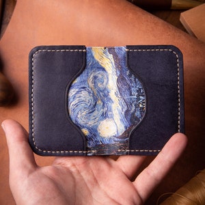 Carteira porta-cartões feita à mão ''Série de arte especial'', VanGogh, The Starry Night, presente para ele