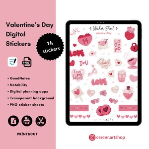 Valentine&#39;s Day Stickers | Love | Romance Sticker Set | Planner Sticker Sheet | Journal Stickers|Valentine&#39;s Day