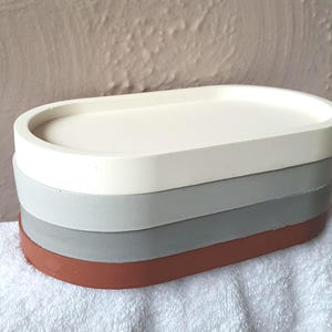 Small Oval Concrete Tray: Modern Trinket Dish, Soap Holder