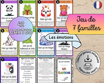 Jeu de 7 familles - Apprendre à identifier et gérer ses émotions - Dès 4 ans - Fichier imprimable - En français - Apprendre en s'amusant