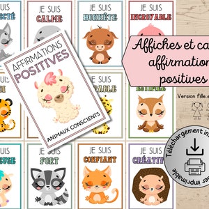 Affiches pour enfants | Animaux citations inspirantes | Affirmations positives pour la confiance en soi | Déco chambre, école ... | Français