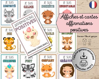 Affiches pour enfants | Animaux citations inspirantes | Affirmations positives pour la confiance en soi | Déco chambre, école ... | Français