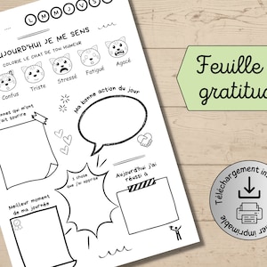 Hoja de gratitud diaria para niños | llenar | Archivo digital en francés imprimible | Promueve la confianza en uno mismo