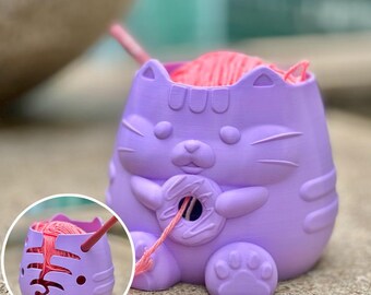 Cute Cat Yarn Bowl | 3D Printed Crochet Knitting Holder