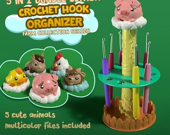 Farm der Tiere Häkelnadel-Organizer: 5-in-1 Turm-Design (Digitale Dateien für 3D-Drucker)