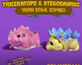 Dino Yarn Bowl Set: Triceratops & Stegosaurus (Digital Files for 3D Printer)