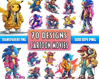 70 Designs Cartoon Png Mega Bundle, Cartoon Movies Png Sublimation, Cartoon Watercolor Png Clipart Sublimation Digital Download