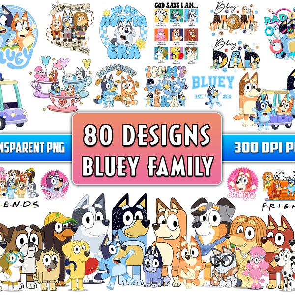 80 Designs Blue Dog Png Mega Bundle, Blue Dog Birthday Png Sublimation, Blue Dog Family Png Clipart Sublimation Digital Download