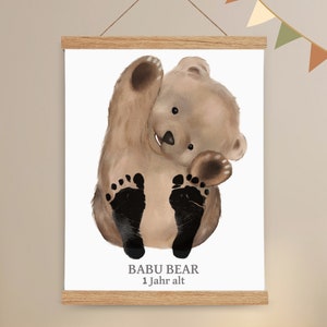 Baby Gift Personalized - Footprint Baby Set - Baby Imprint Set - Baby Footprint Animals - Mural Baby & Children's Room, Babu Bear