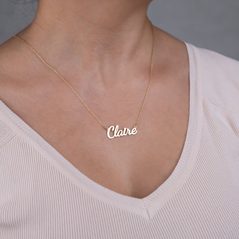 Name Necklace Gold, 14K Solid Gold Name Necklace, Valentine jewelry, Name Necklace 14K, Personalized Gifts, Necklace For Woman, Gift For lover, Valentine Gift Wife, Minimalist Necklace, Handmade Necklace