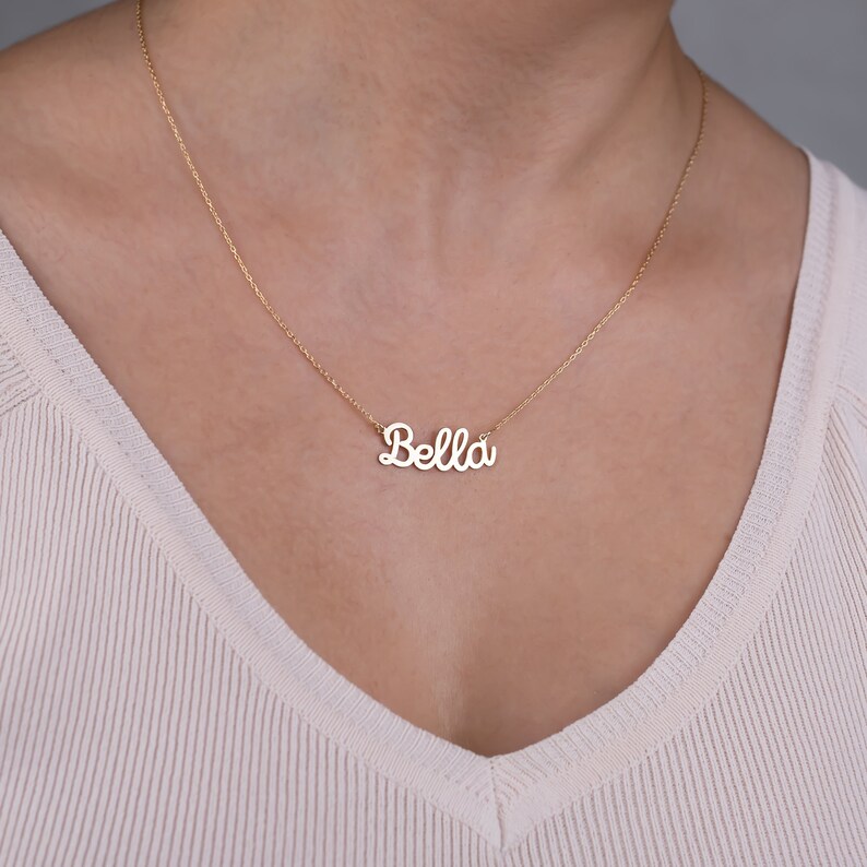 Name Necklace 14K, Birthday Gift, Valentine Day Gift for Women, Name Necklace Gold, 14K Solid Gold Name Necklace Personalized Gifts, Valentine Gift Wife, Valentines Day Gift, Valentine jewelry, Gift for lover, Gift for Mom, 14K Solid Gold Gift