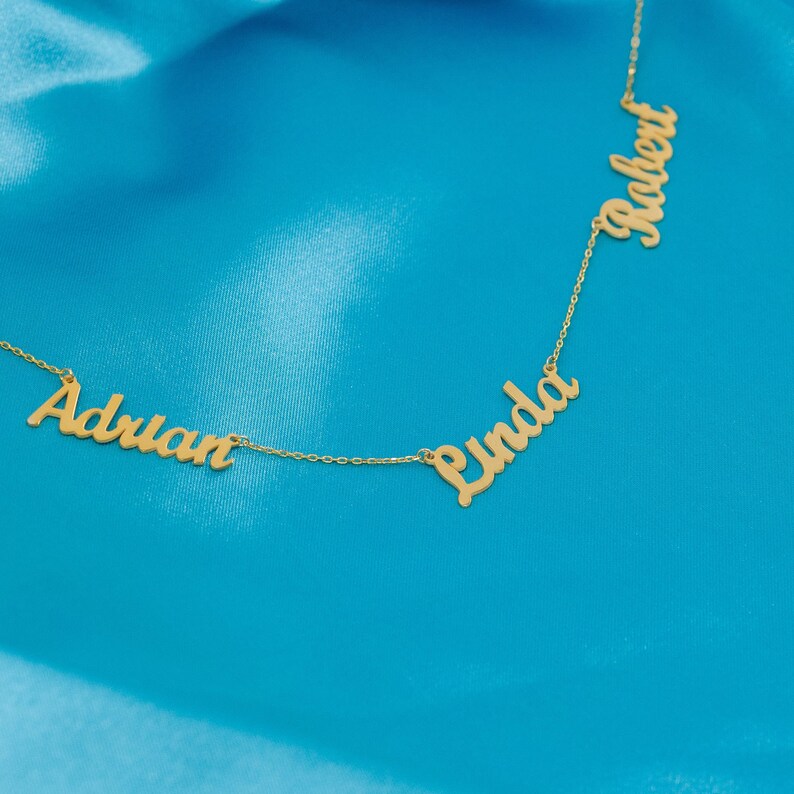 14K Gold Three Names Family Necklace, Children Names Necklace, Custom Triple Name Necklace