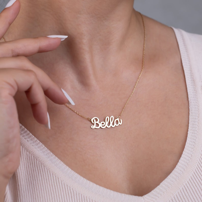 Name Necklace 14K, Birthday Gift, Valentine Day Gift for Women, Name Necklace Gold, 14K Solid Gold Name Necklace Personalized Gifts, Valentine Gift Wife, Valentines Day Gift, Valentine jewelry, Gift for lover, Gift for Mom, 14K Solid Gold Gift